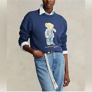 Ralph Lauren Polo Fleece Sweatshirt Crewneck Bear Design Women’s XL Rustic Navy